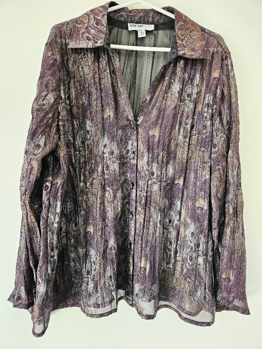 Lana Lee Purple Long Sleeve Blouse Size XL